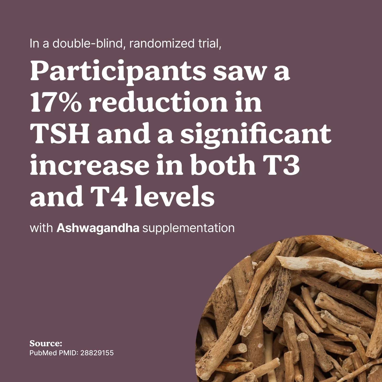 In a double-blind, randomised trial, participants saw a 17% reduction in TSH and a significant increase in both T3 and T4 levels with Ashwagandha supplementation. Source: PubMed PMID 28829155.