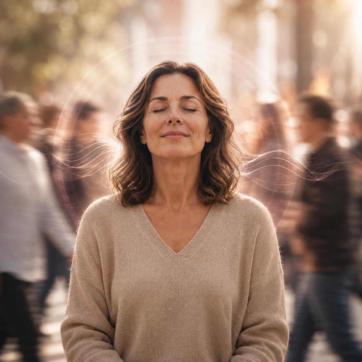 Woman with a calm, relaxed expression